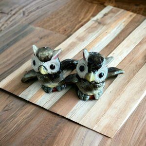 Vintage Owl Salt Pepper Shakers ~ Ceramic Owls with Wings Spread ~